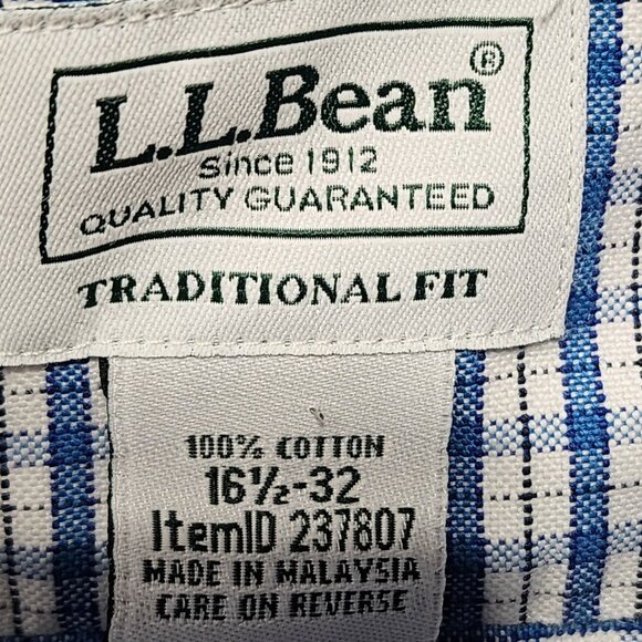 L.L.Bean Mens Blue/White Traditional Fit Button Down‎ Shirt 16.5-32 100% Cotton - Picture 5 of 6